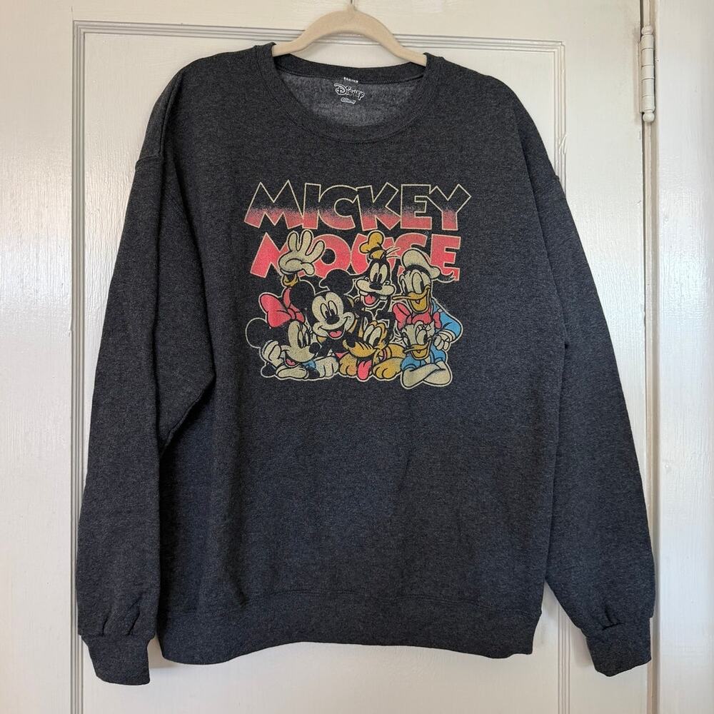 Disney Mickey Mouse & Friends Graphic Sweatshirt Gray Fleece Pullover Est XL